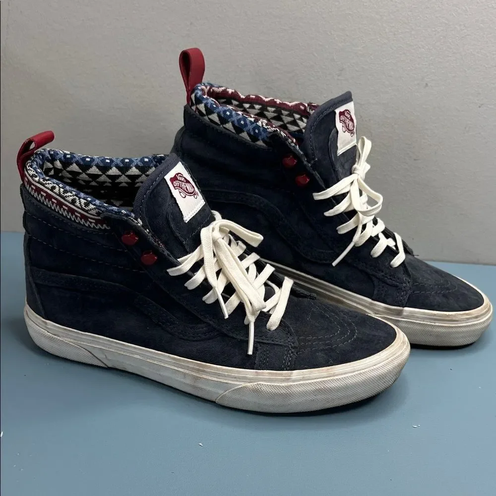 Vans Navy High-Tops with Patterned Collar M6.5W8 Sk8-Hi MTS Scotchguard treated